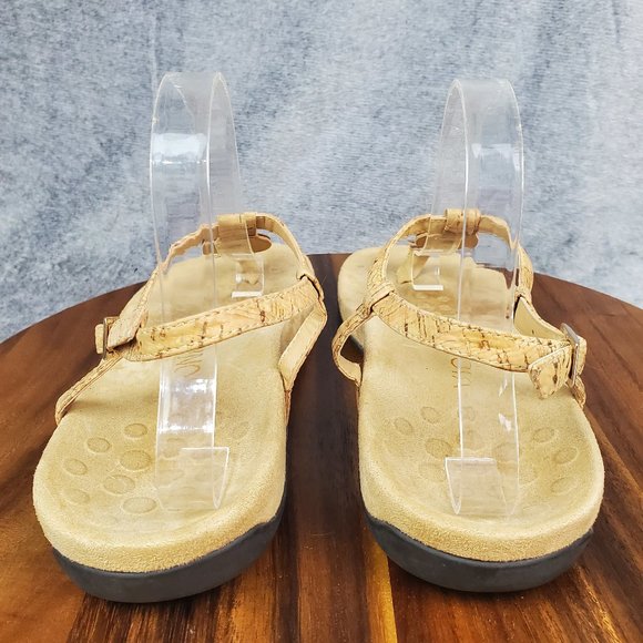 Vionic Lizbeth Sandals Women's 11 Tan Cork Gold Metallic Buckle T Strap Orthotic - Picture 4 of 10